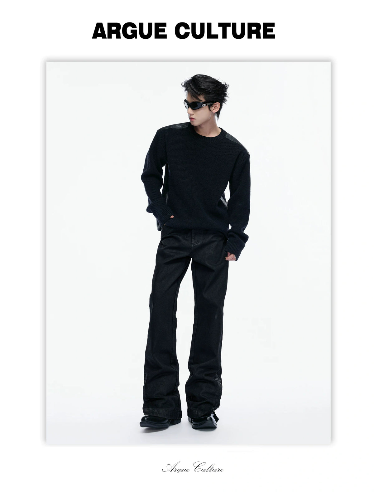 Cropped Rib Knit Sweater with Quilted Shoulder Panels - detail image 5