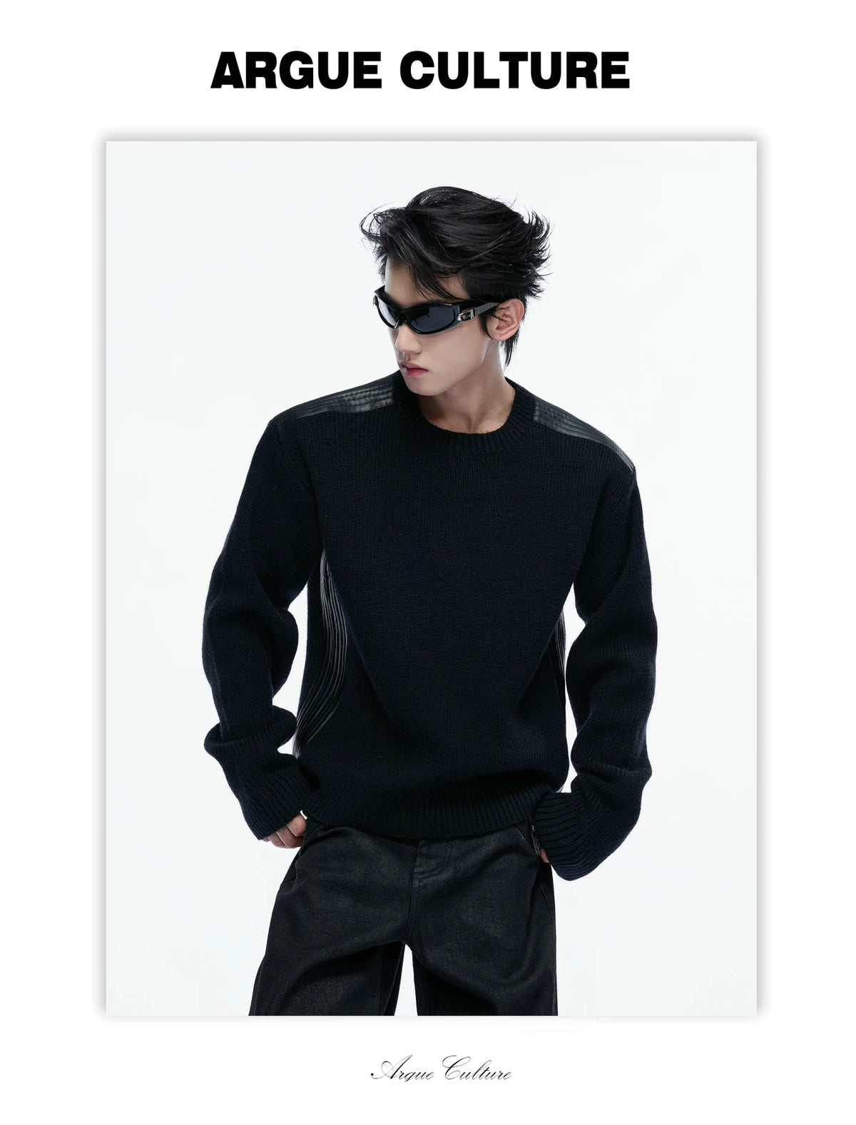 Cropped Rib Knit Sweater with Quilted Shoulder Panels - detail image 20