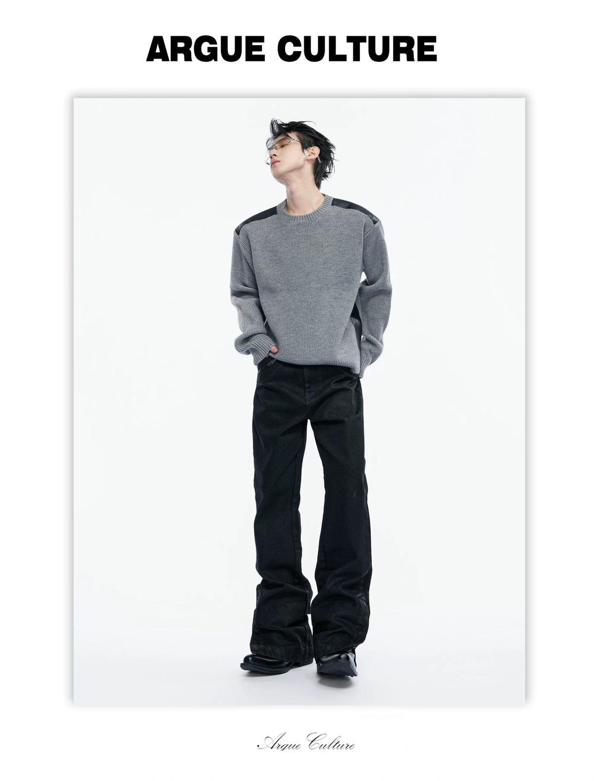 Cropped Rib Knit Sweater with Quilted Shoulder Panels - detail image 19