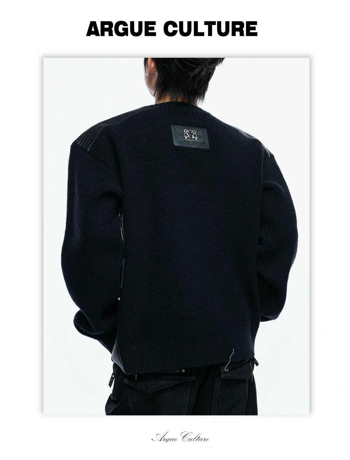 Cropped Rib Knit Sweater with Quilted Shoulder Panels - detail image 4