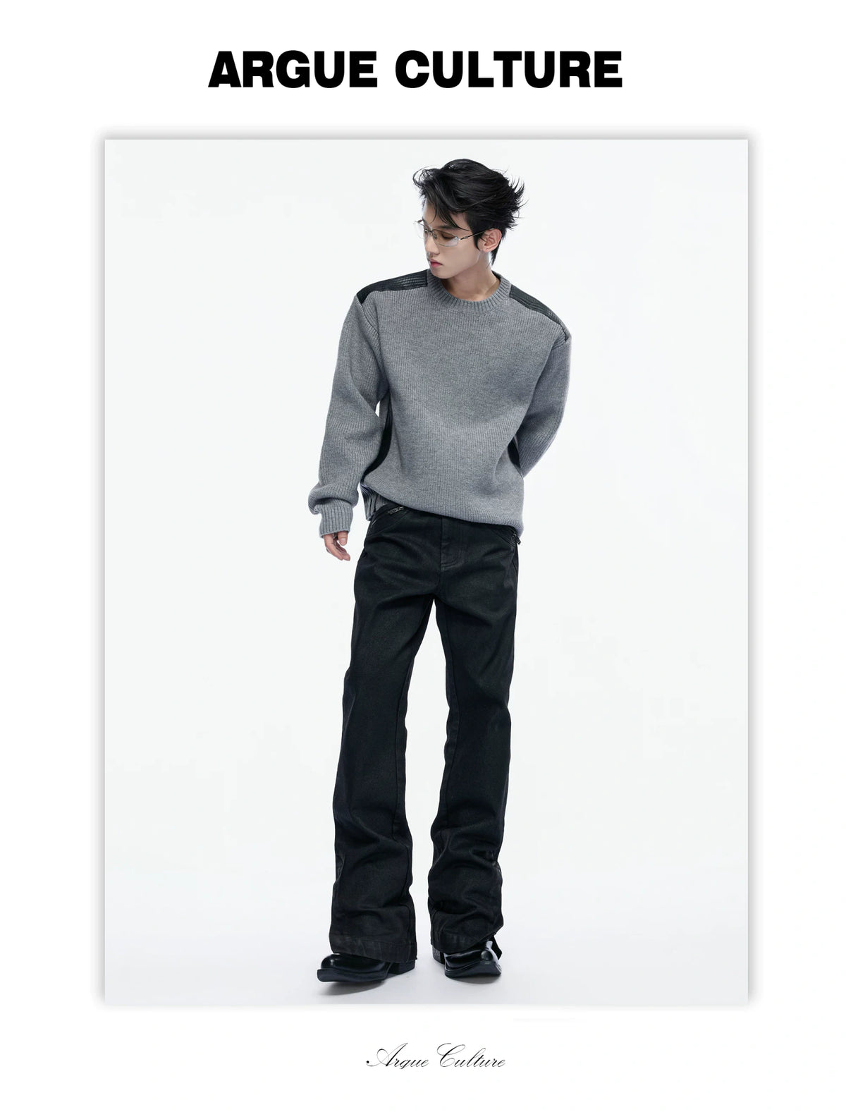 Cropped Rib Knit Sweater with Quilted Shoulder Panels - detail image 18