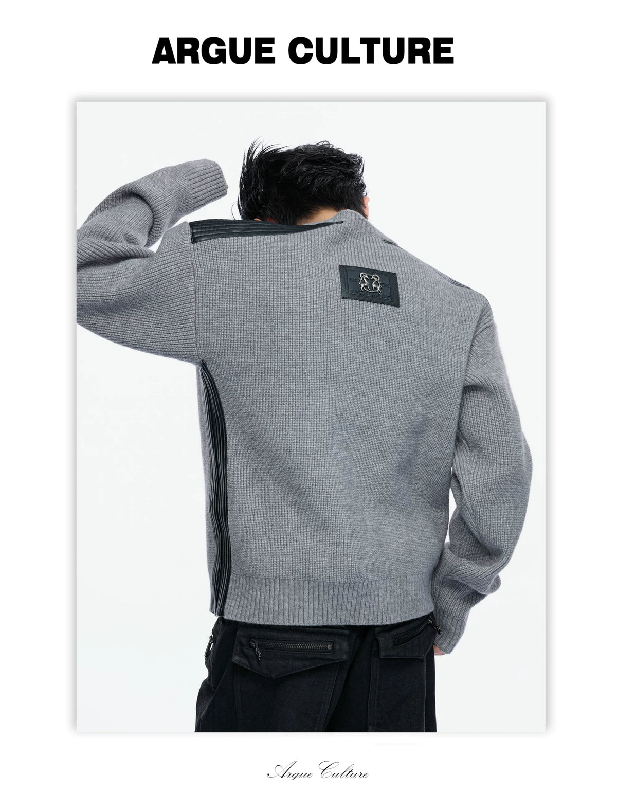 Cropped Rib Knit Sweater with Quilted Shoulder Panels - detail image 16