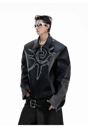 desc::cropped-rivet-leather-jacket-with-faux-fur-patchwork-detail-img-7