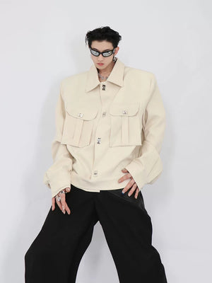 Off-white boxy fit jacket with large cargo pockets and lapel collar