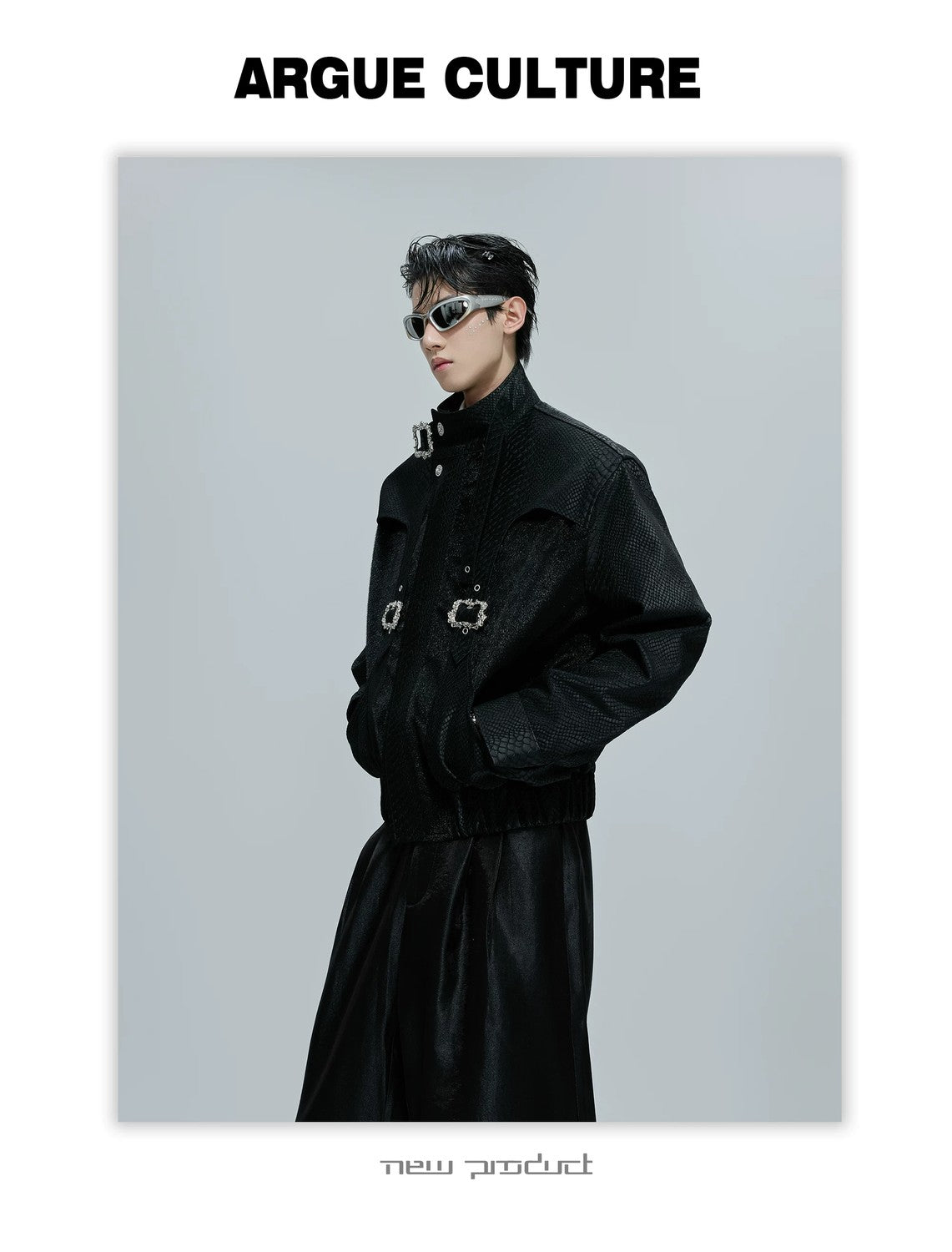 desc::cropped-snake-skin-moto-jacket-with-metal-buckle-detail-detail-img-1