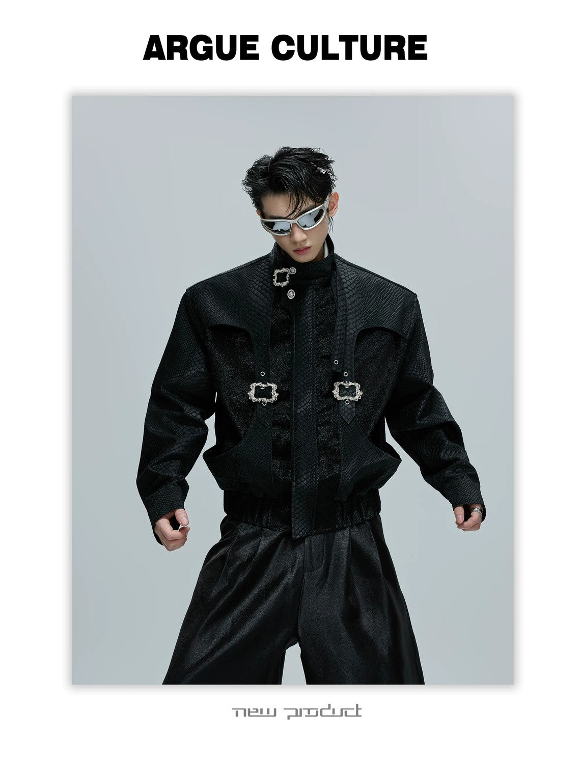 desc::cropped-snake-skin-moto-jacket-with-metal-buckle-detail-detail-img-10