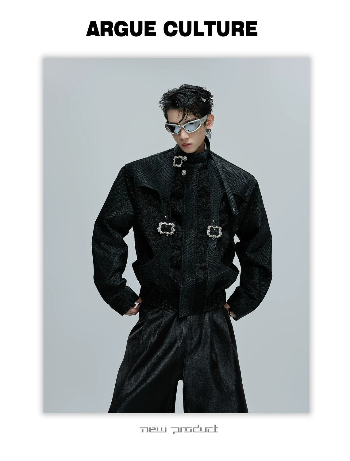 desc::cropped-snake-skin-moto-jacket-with-metal-buckle-detail-detail-img-11