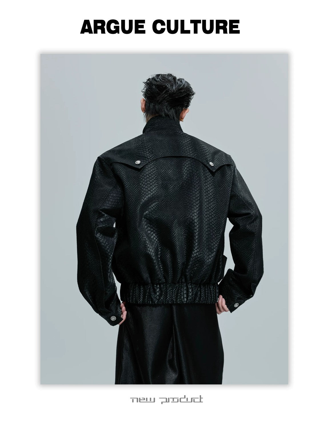 desc::cropped-snake-skin-moto-jacket-with-metal-buckle-detail-detail-img-13