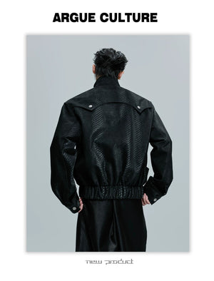 desc::cropped-snake-skin-moto-jacket-with-metal-buckle-detail-detail-img-13