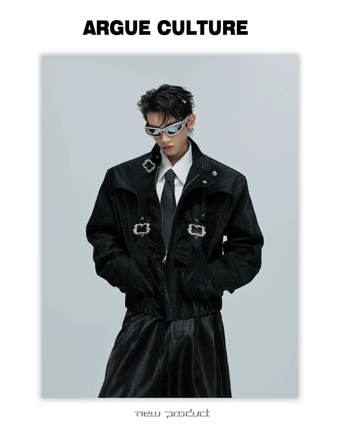 desc::cropped-snake-skin-moto-jacket-with-metal-buckle-detail-detail-img-14
