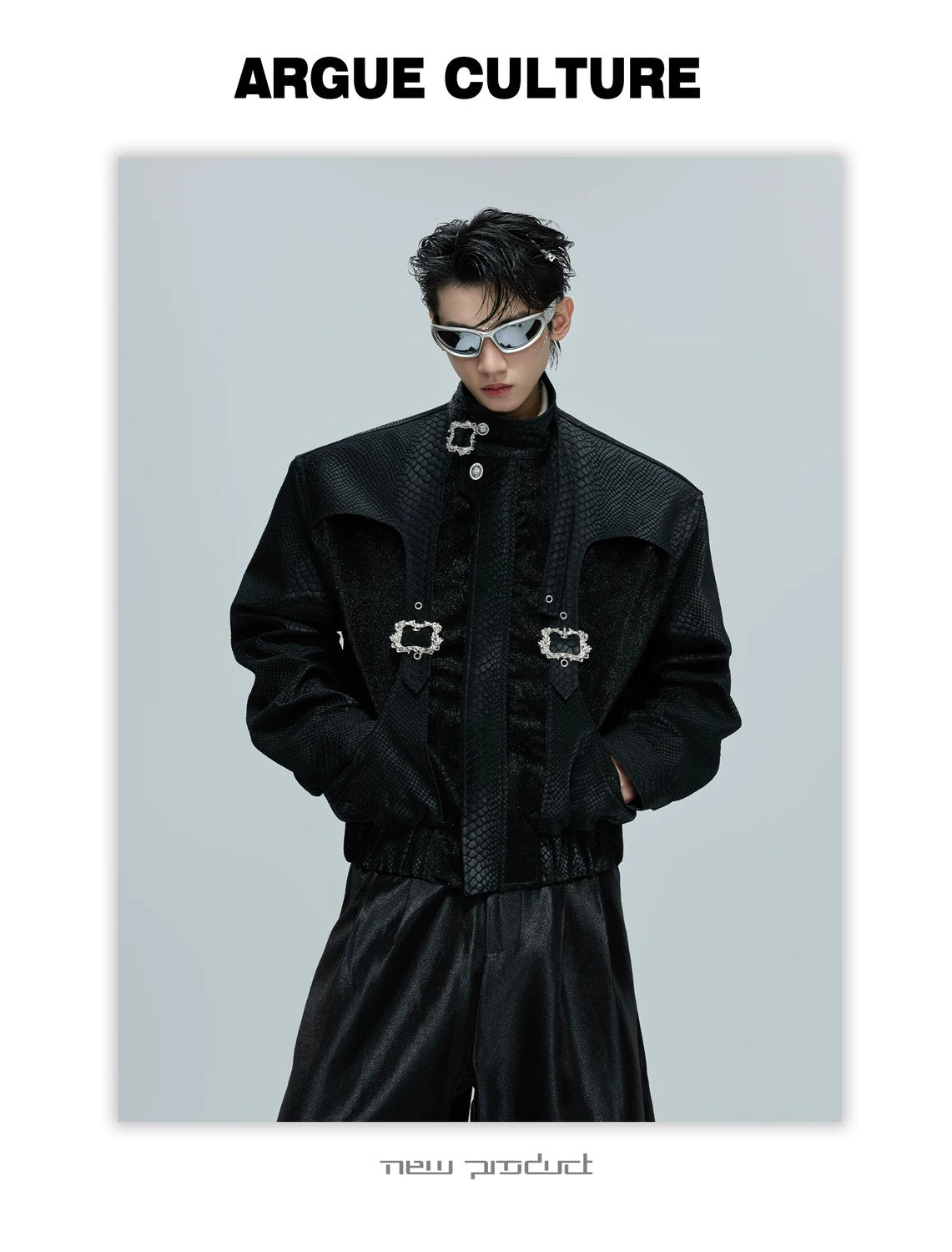 desc::cropped-snake-skin-moto-jacket-with-metal-buckle-detail-detail-img-8