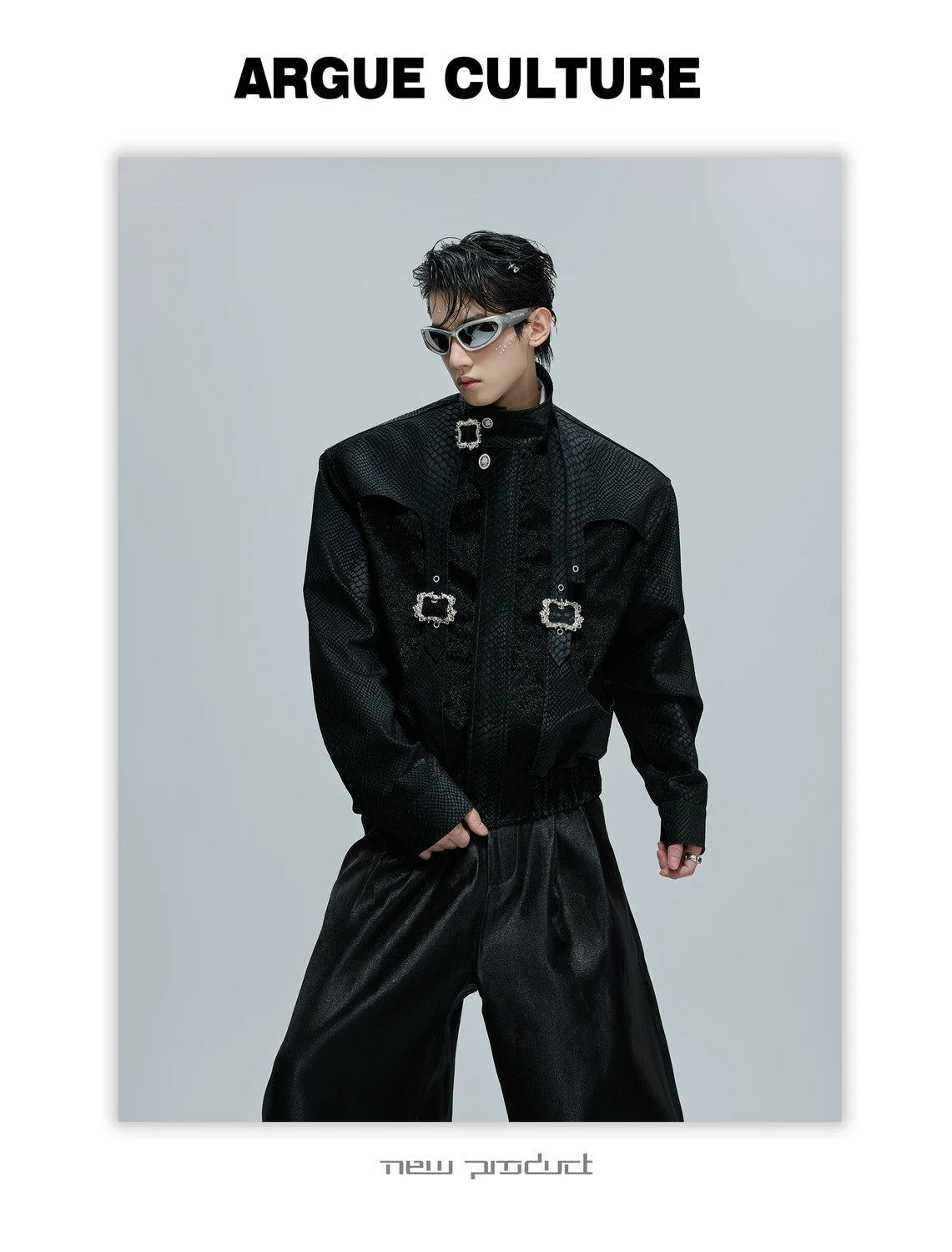 desc::cropped-snake-skin-moto-jacket-with-metal-buckle-detail-detail-img-9