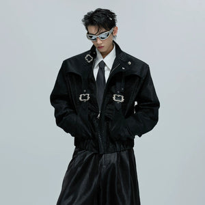 Back view of the black snake skin leather jacket showing loose fit