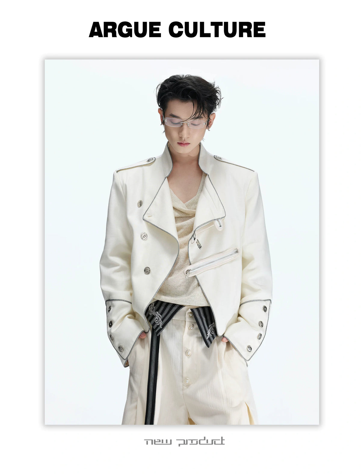 Cropped Stand-Collar Diagonal Zip Jacket in Tencel Blend - detail image 9
