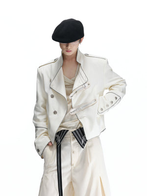 Cropped Stand-Collar Diagonal Zip Jacket in Tencel Blend - main image 1