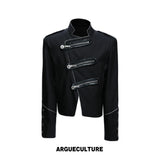 Cropped Stand-Collar Diagonal Zip Jacket in Tencel Blend - Black
