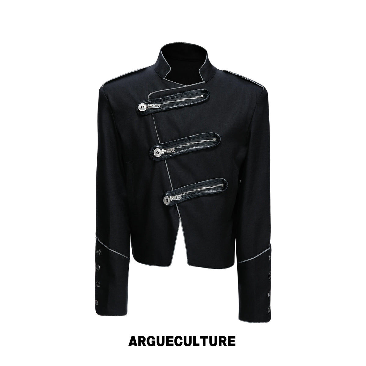 Cropped Stand-Collar Diagonal Zip Jacket in Tencel Blend - Black