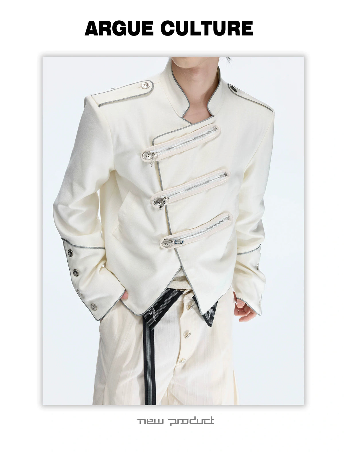 Cropped Stand-Collar Diagonal Zip Jacket in Tencel Blend - detail image 17