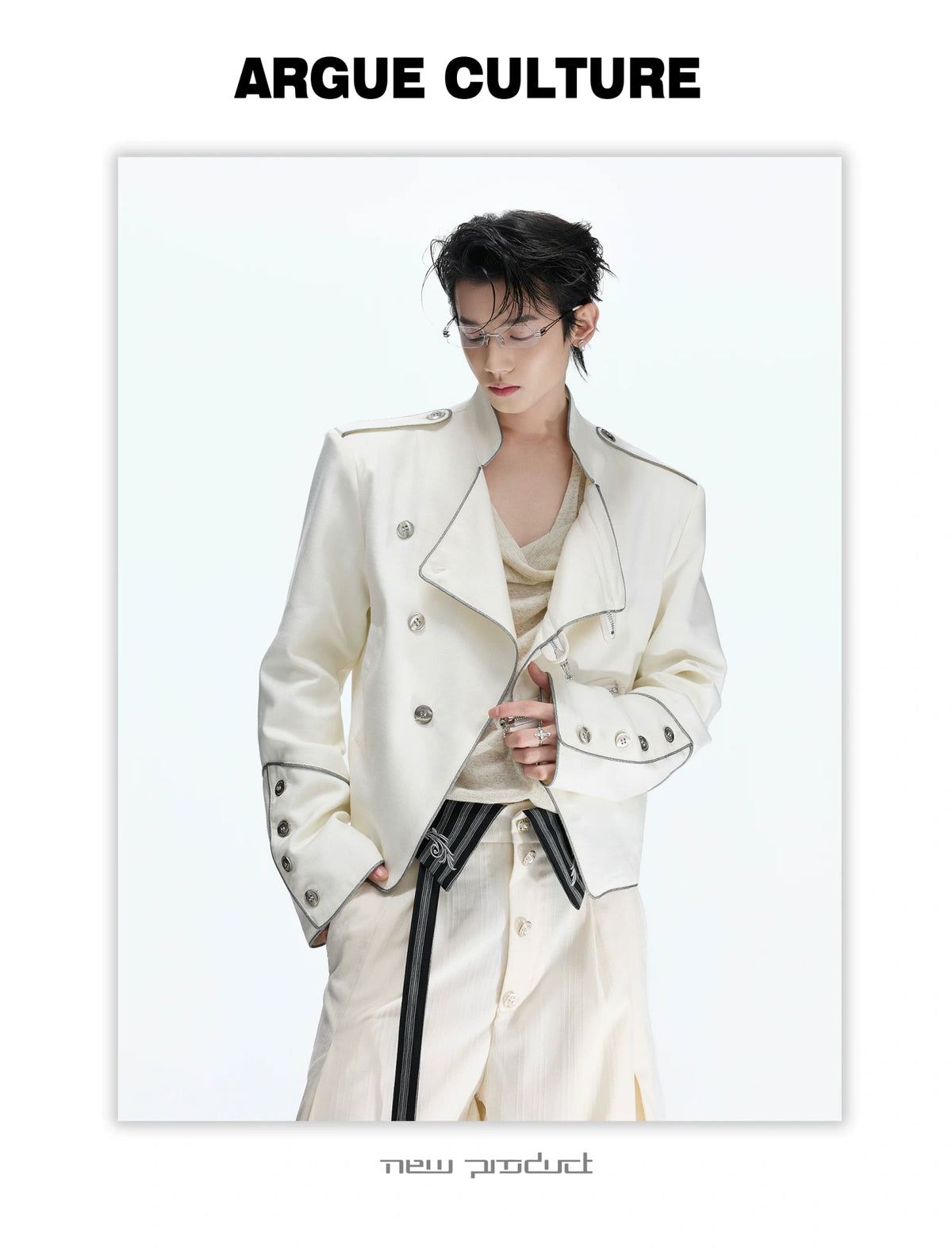 Cropped Stand-Collar Diagonal Zip Jacket in Tencel Blend - detail image 6