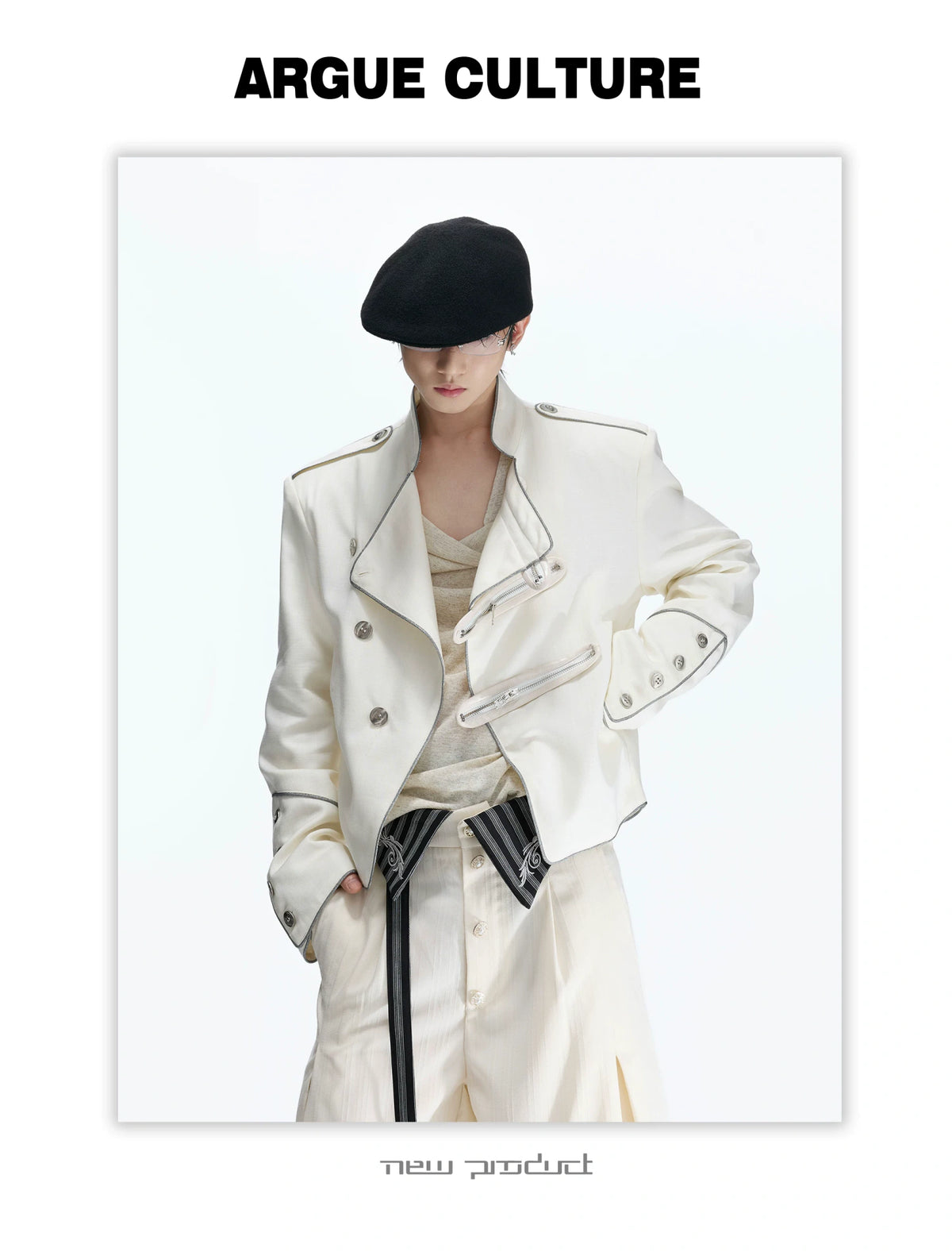 Cropped Stand-Collar Diagonal Zip Jacket in Tencel Blend - detail image 13