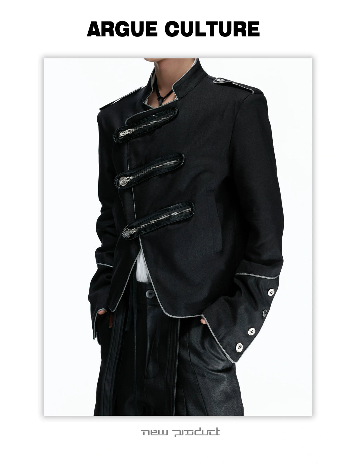 Cropped Stand-Collar Diagonal Zip Jacket in Tencel Blend - detail image 7