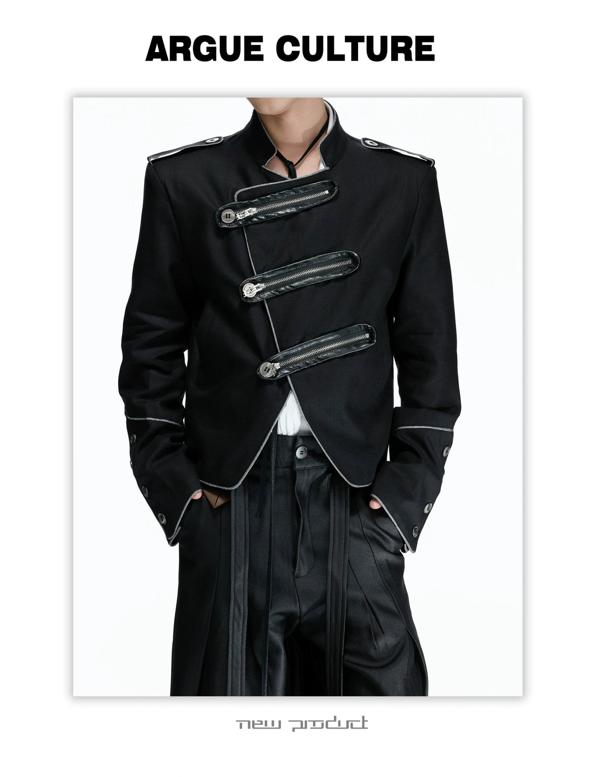 Cropped Stand-Collar Diagonal Zip Jacket in Tencel Blend - detail image 12
