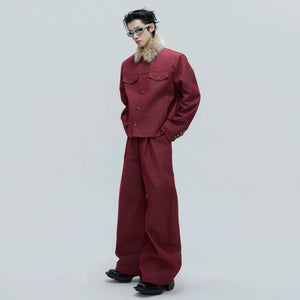 Khaki streetwear jacket and pants set in loose fit