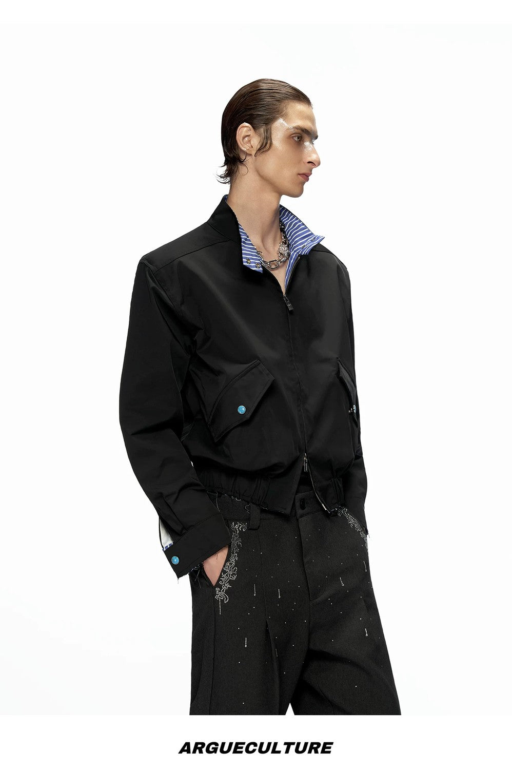 desc::cropped-stand-collar-striped-jacket-unisex-streetwear-detail-img-11