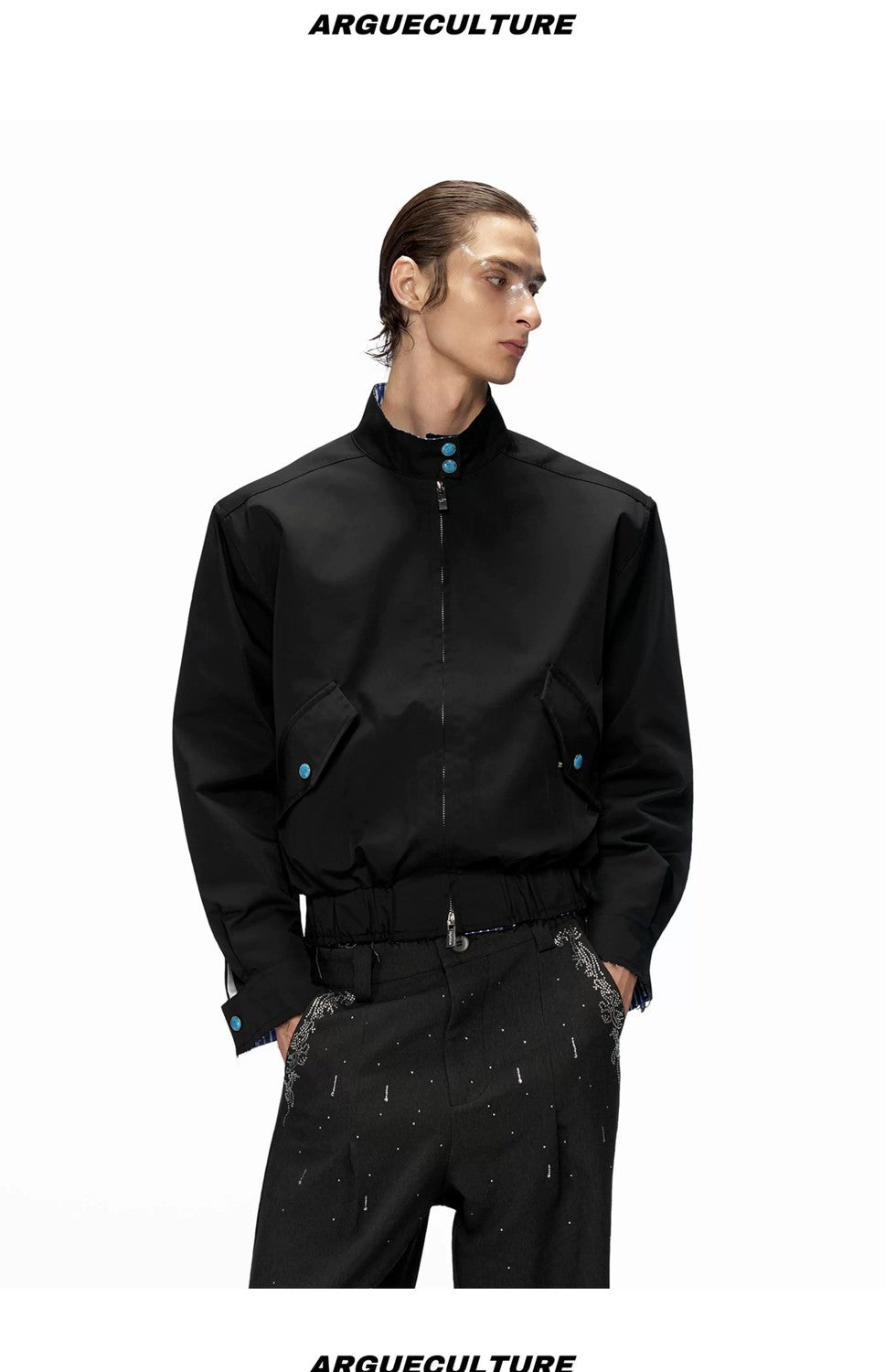 desc::cropped-stand-collar-striped-jacket-unisex-streetwear-detail-img-9