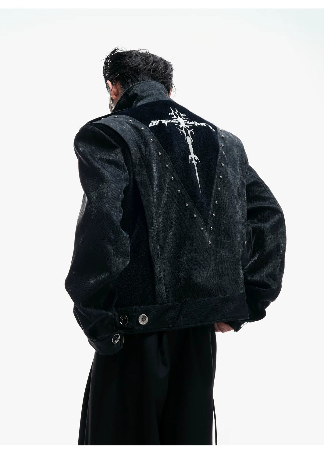 desc::cropped-studded-snakeskin-leather-jacket-streetwear-biker-coat-detail-img-11