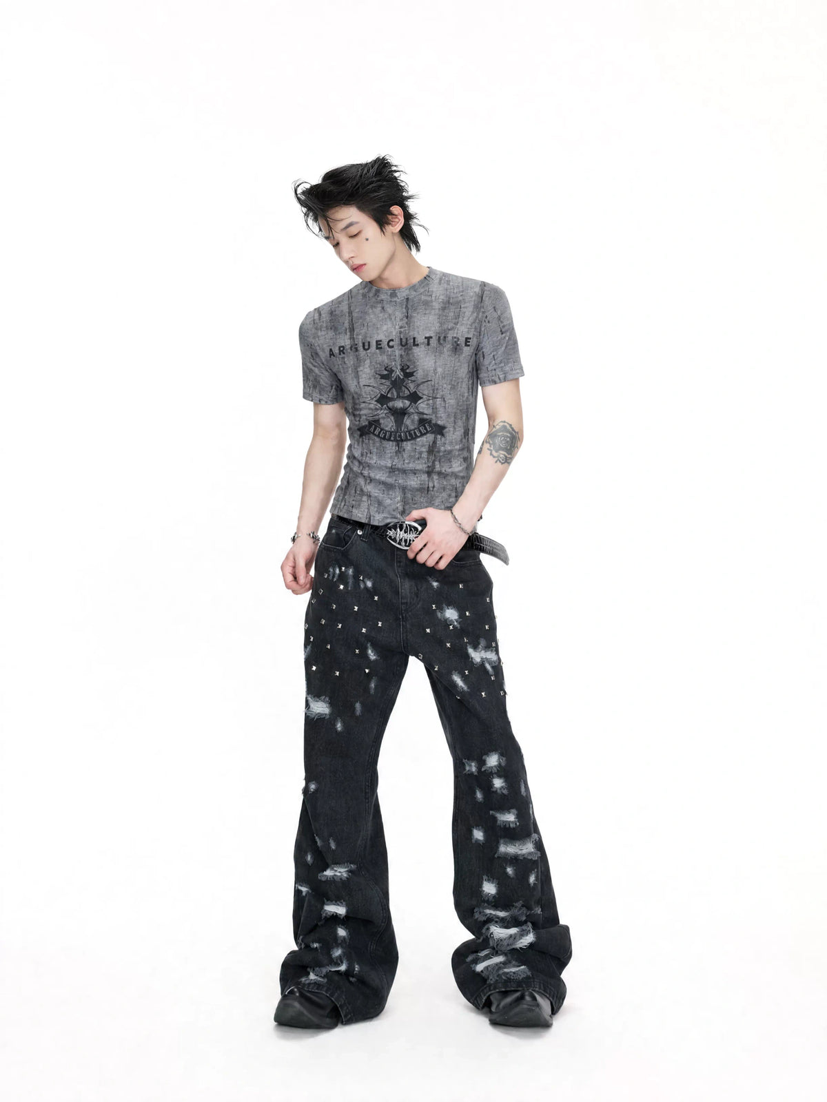 Cropped Tie-Dye Cross Graphic T-Shirt in Gray - main image 5