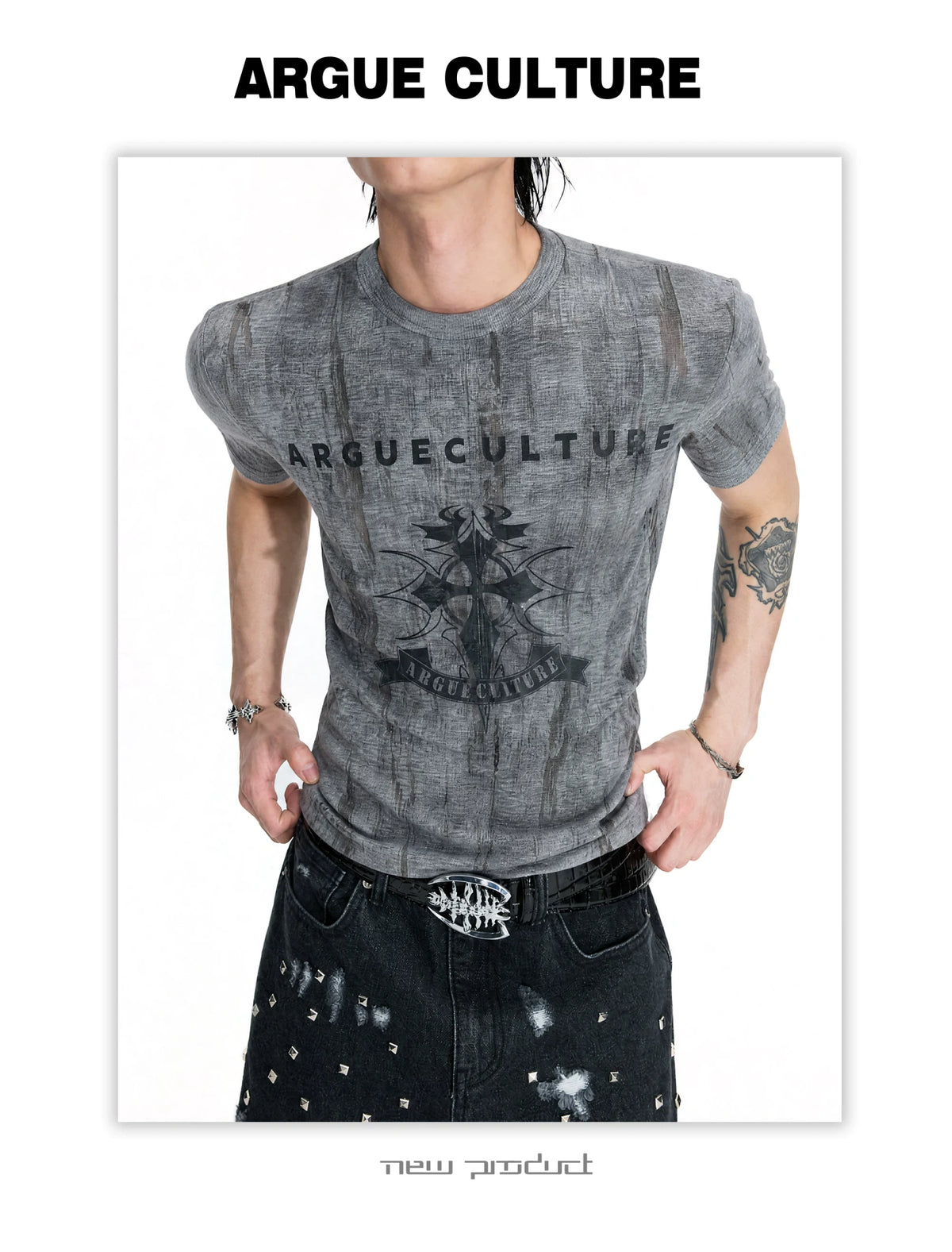 Cropped Tie-Dye Cross Graphic T-Shirt in Gray - detail image 5