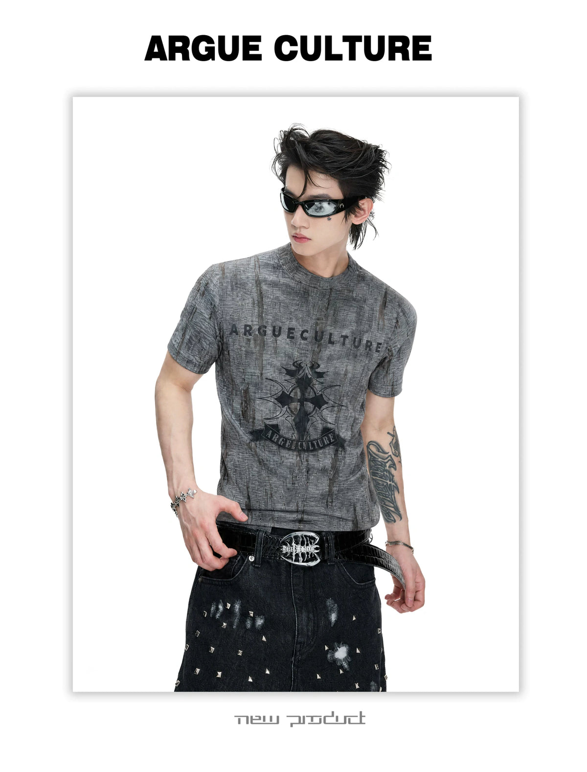 Cropped Tie-Dye Cross Graphic T-Shirt in Gray - detail image 3
