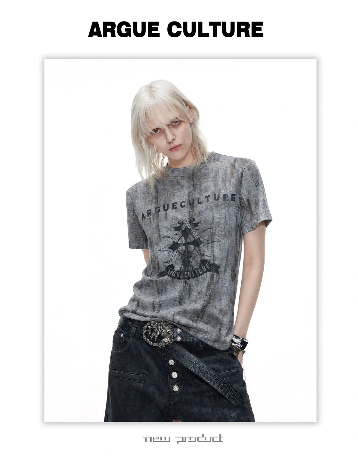 Cropped Tie-Dye Cross Graphic T-Shirt in Gray - detail image 4