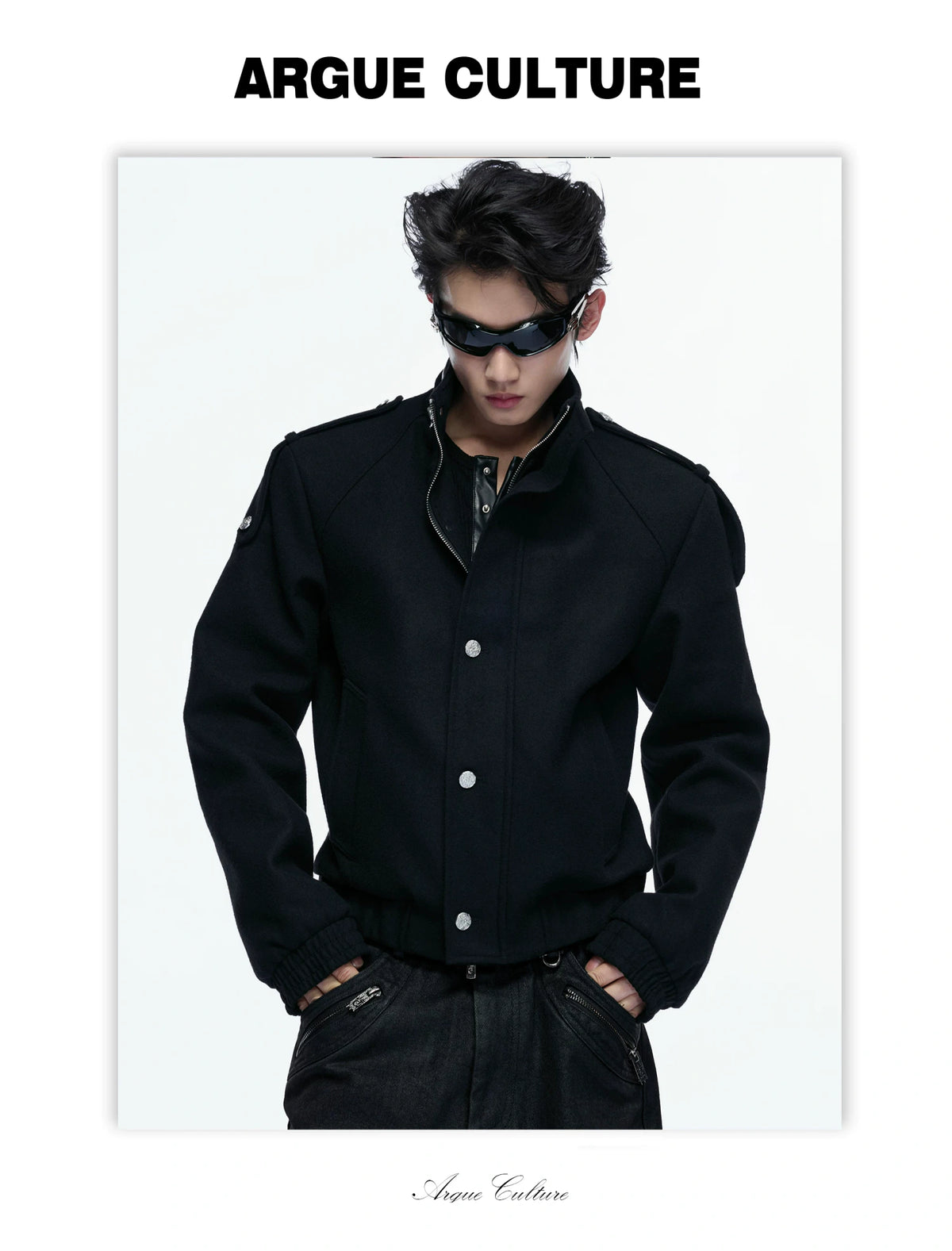 Cropped Wool-Blend Double-Placket Stand Collar Jacket - detail image 15
