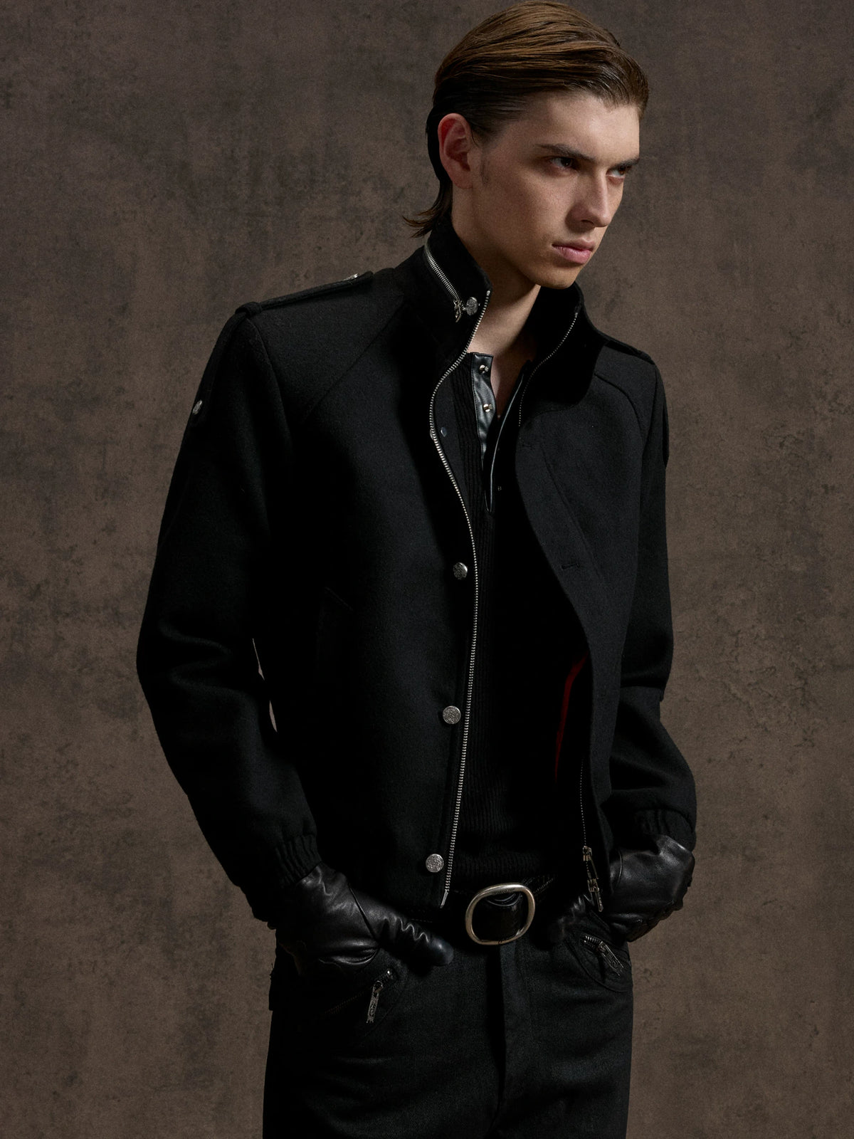 Cropped Wool-Blend Double-Placket Stand Collar Jacket - main image 1