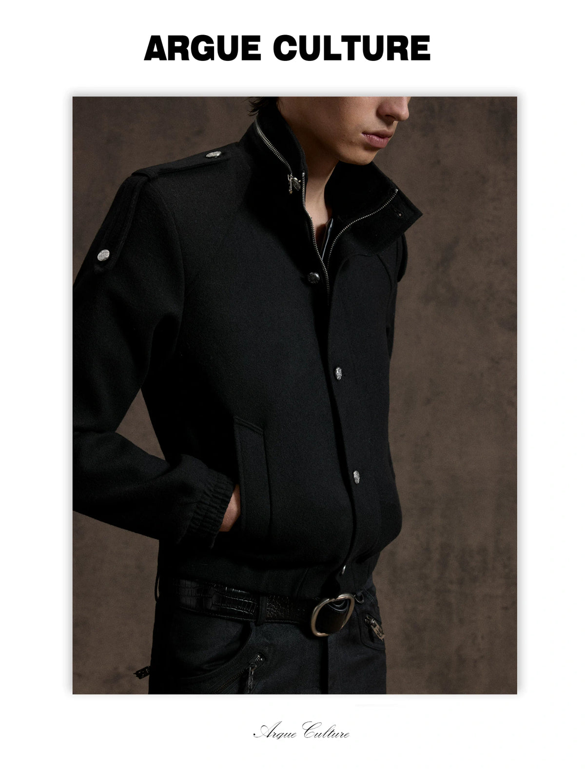 Cropped Wool-Blend Double-Placket Stand Collar Jacket - detail image 8