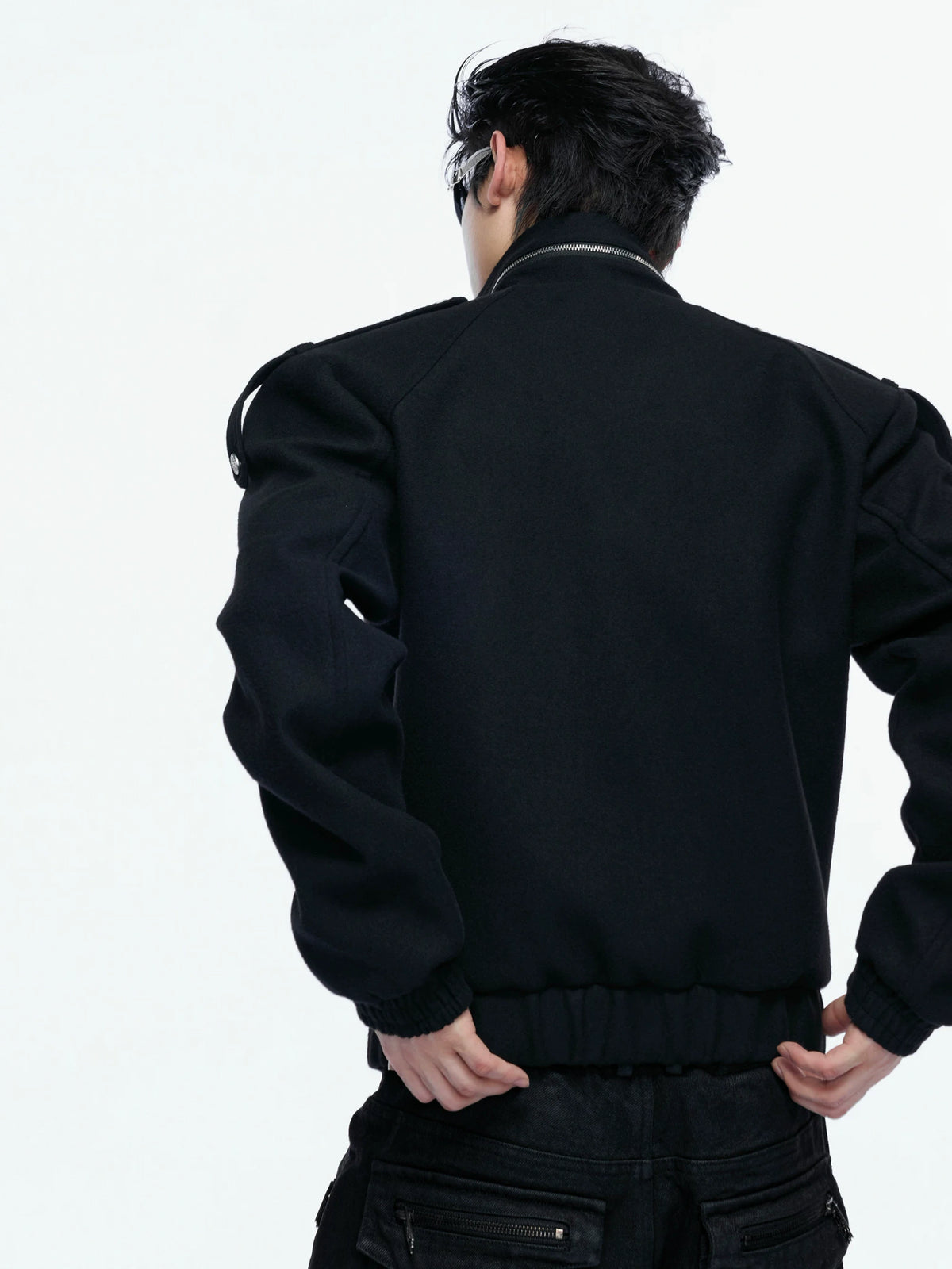 Cropped Wool-Blend Double-Placket Stand Collar Jacket - main image 4