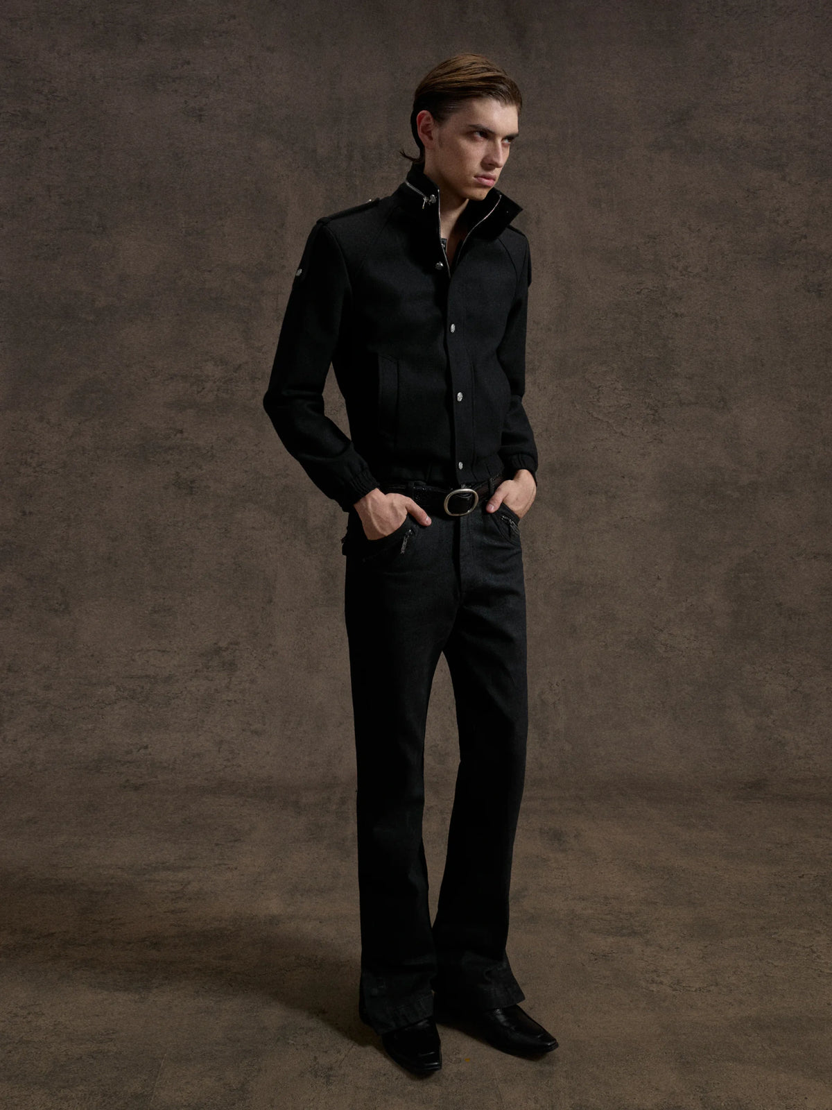 Cropped Wool-Blend Double-Placket Stand Collar Jacket - main image 5