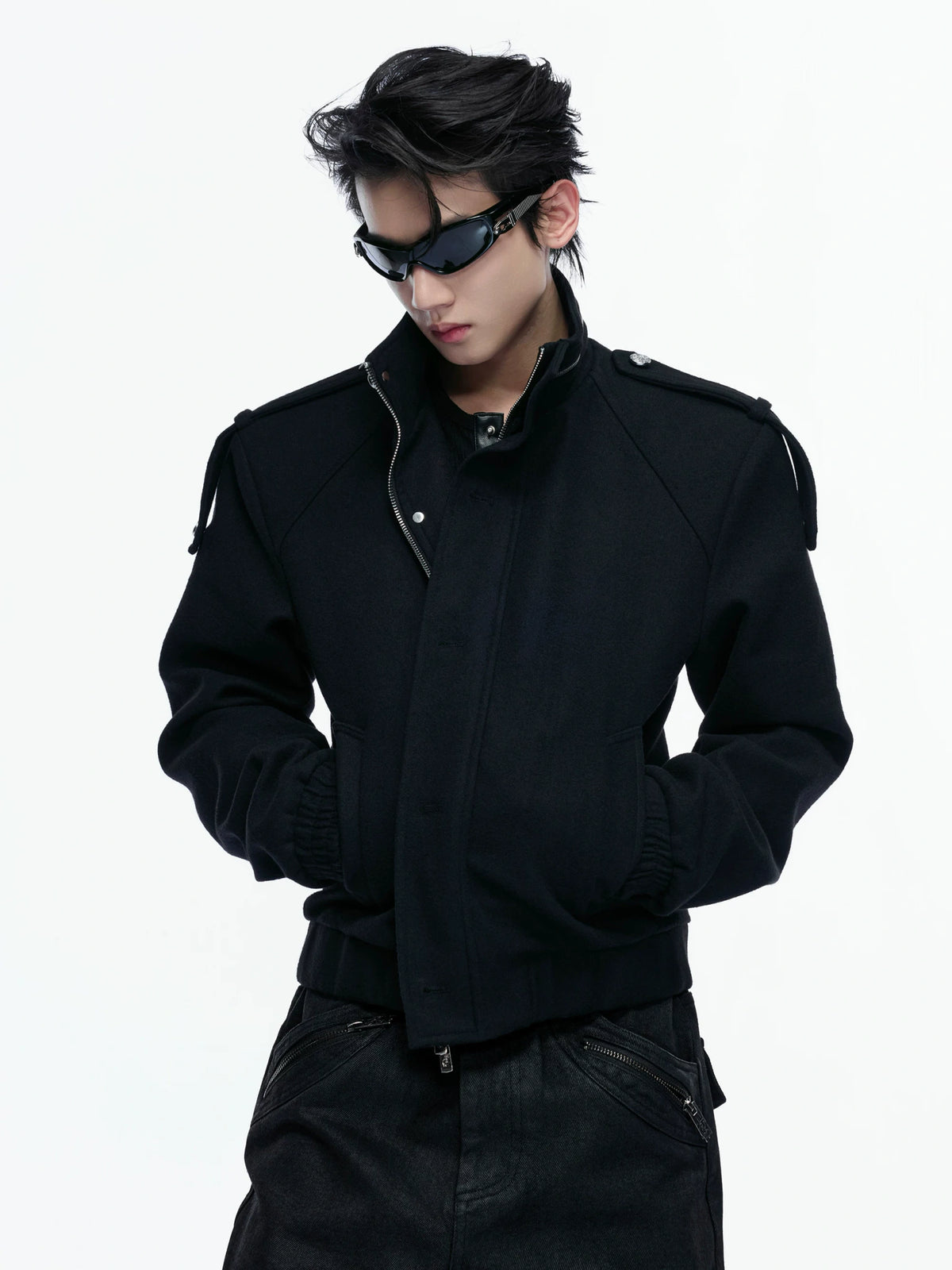 Cropped Wool-Blend Double-Placket Stand Collar Jacket - main image 2