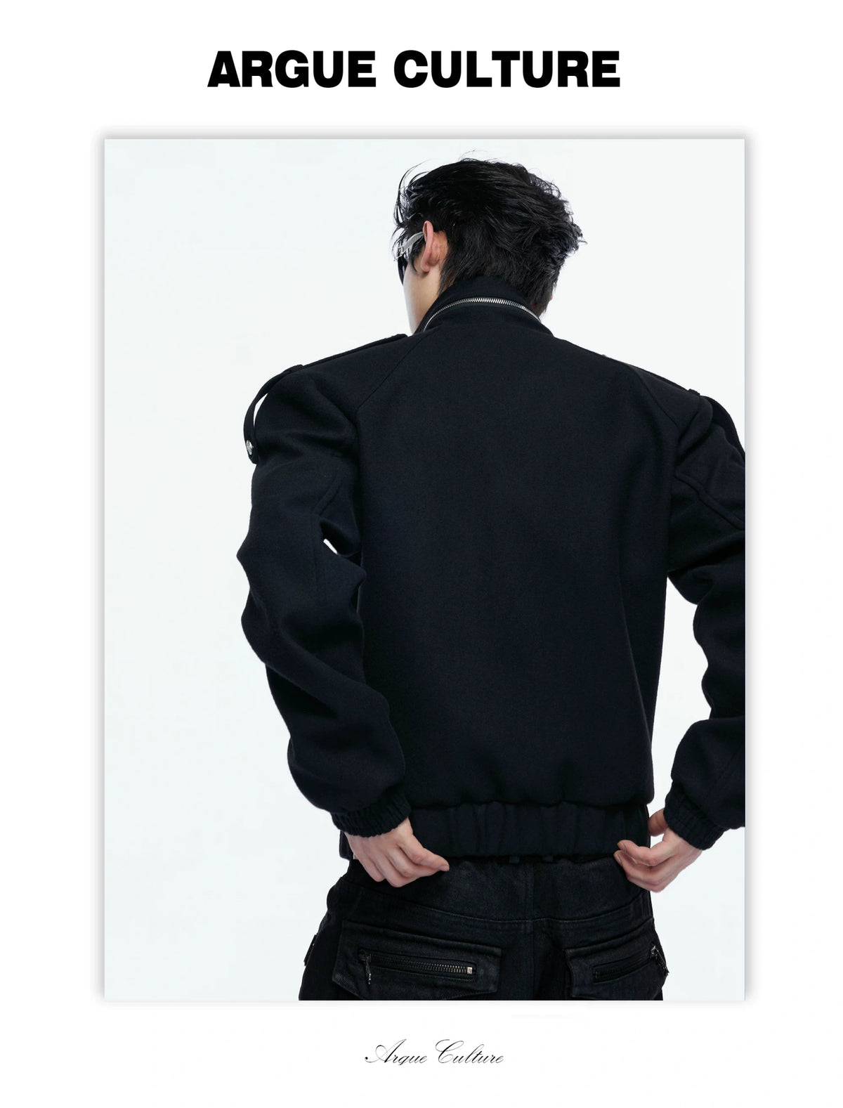 Cropped Wool-Blend Double-Placket Stand Collar Jacket - detail image 2