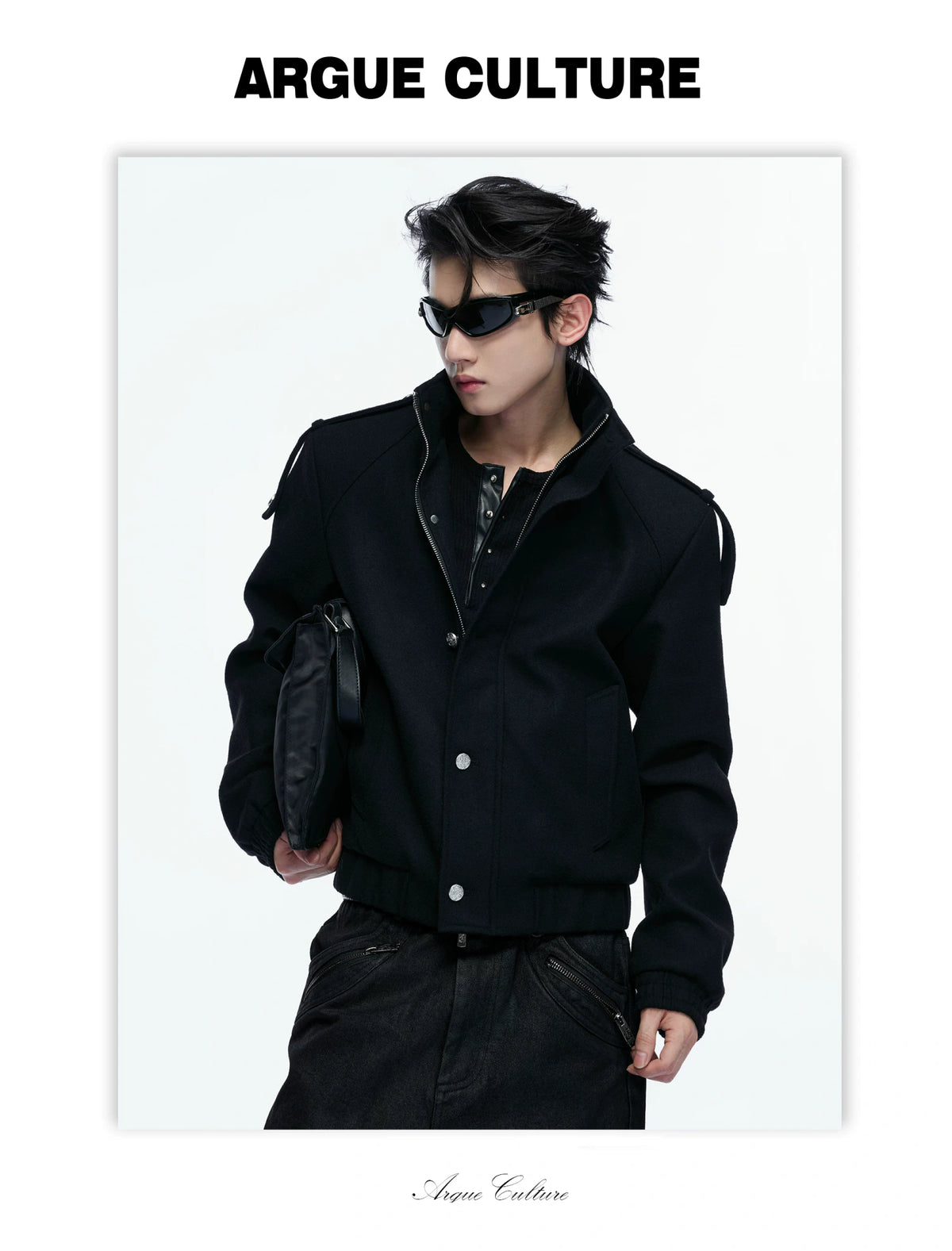Cropped Wool-Blend Double-Placket Stand Collar Jacket - detail image 12