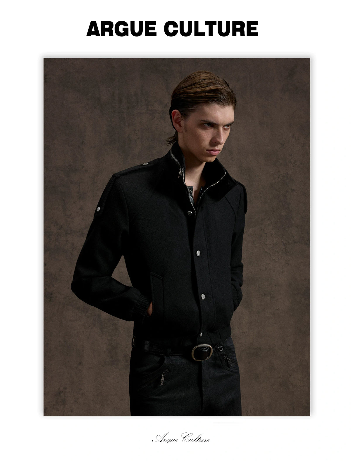 Cropped Wool-Blend Double-Placket Stand Collar Jacket - detail image 7
