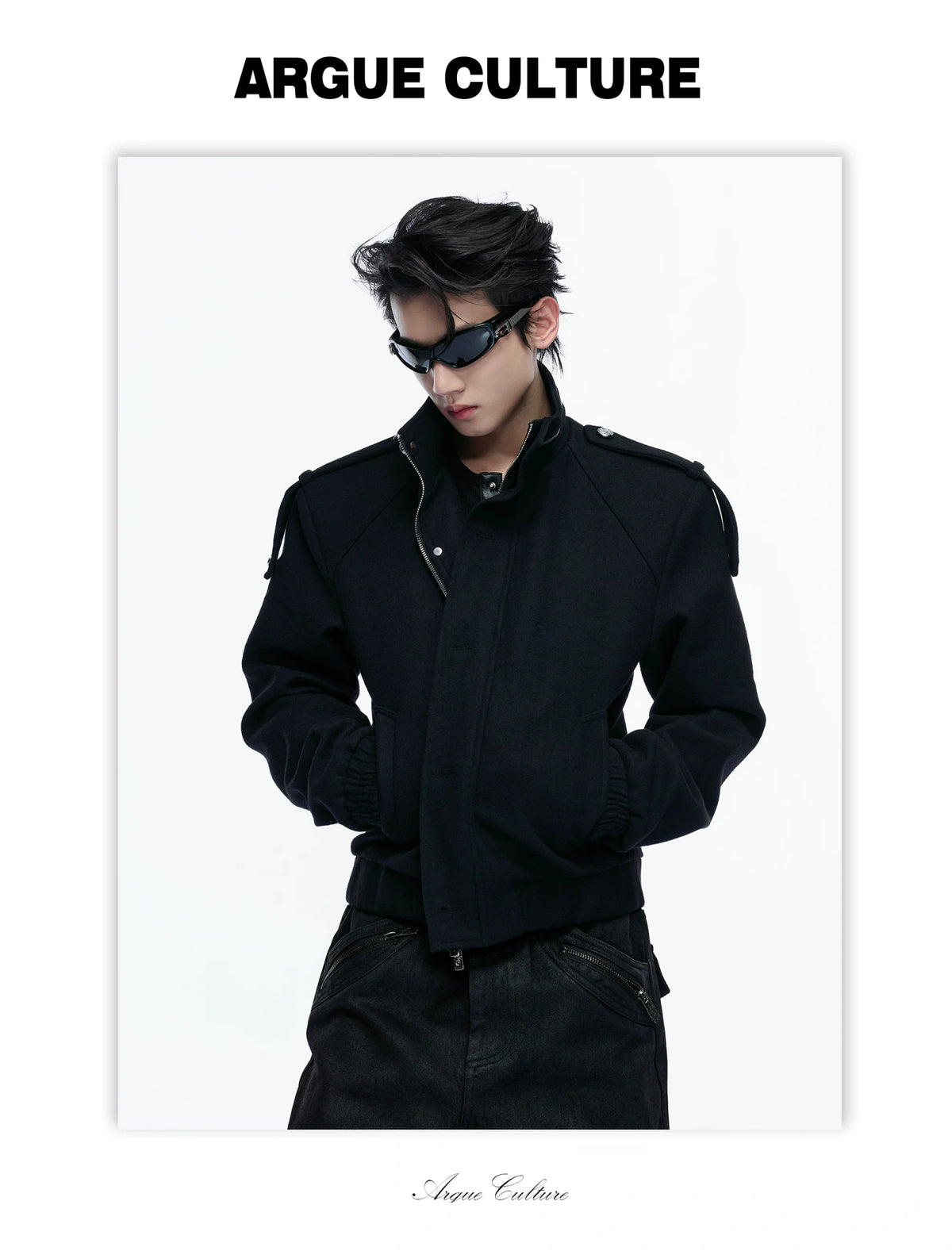 Cropped Wool-Blend Double-Placket Stand Collar Jacket - detail image 13