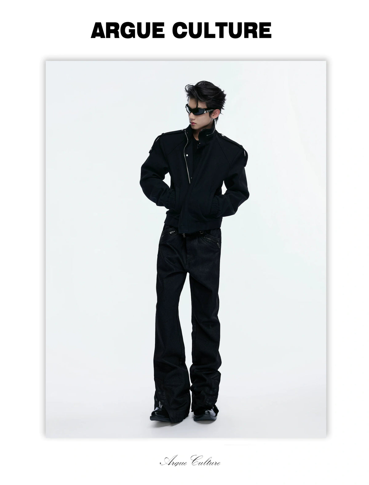 Cropped Wool-Blend Double-Placket Stand Collar Jacket - detail image 3
