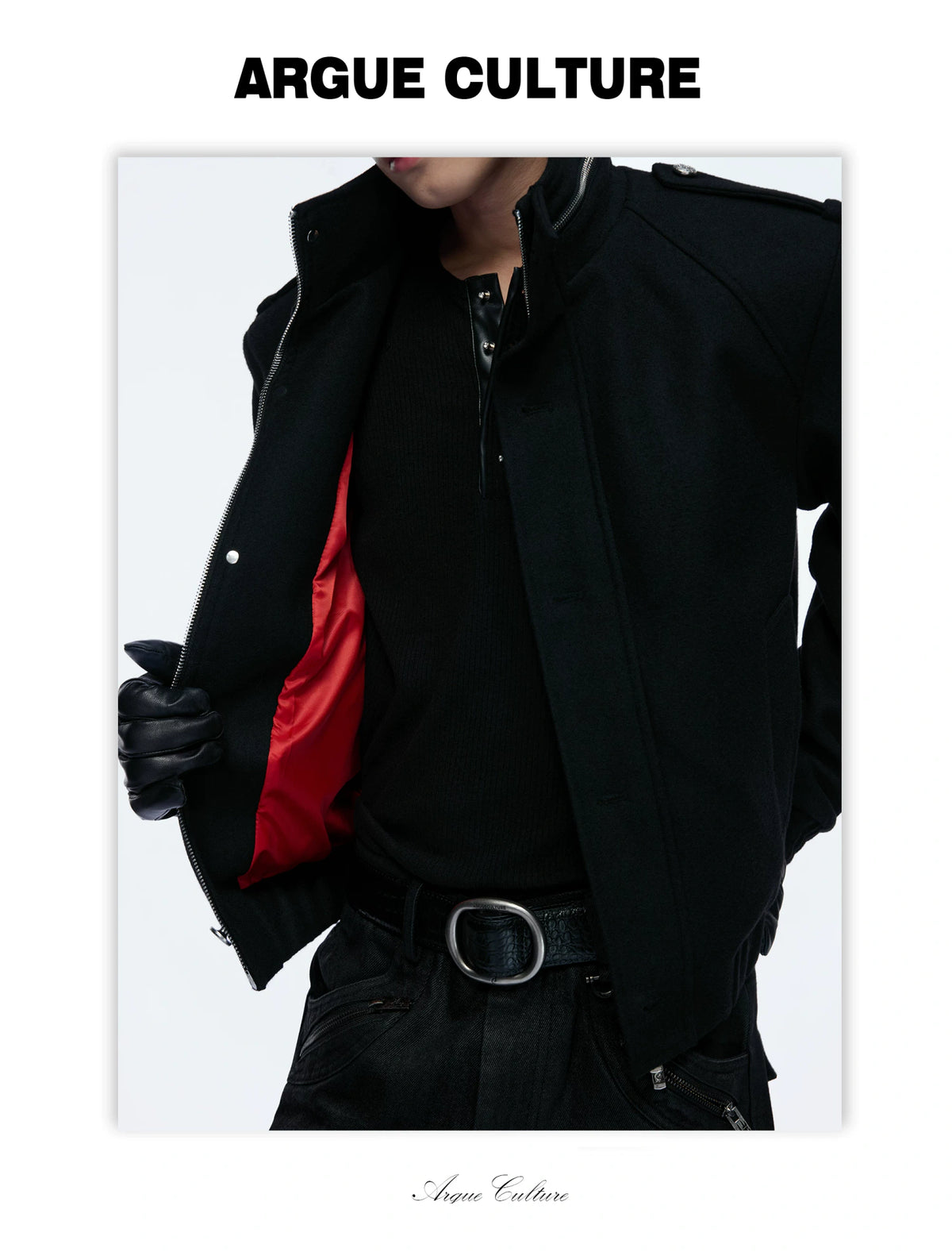 Cropped Wool-Blend Double-Placket Stand Collar Jacket - detail image 14