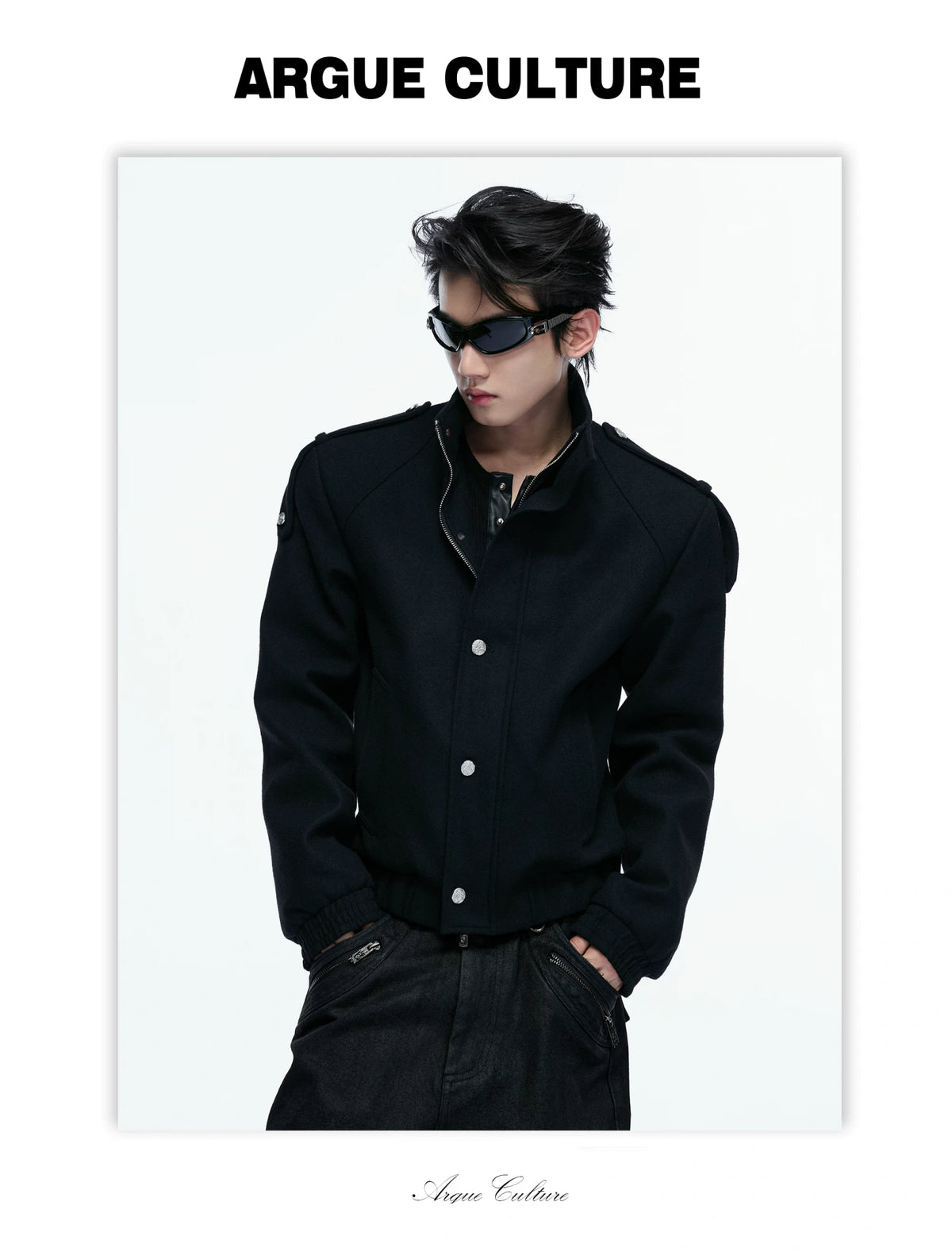 Cropped Wool-Blend Double-Placket Stand Collar Jacket - detail image 17