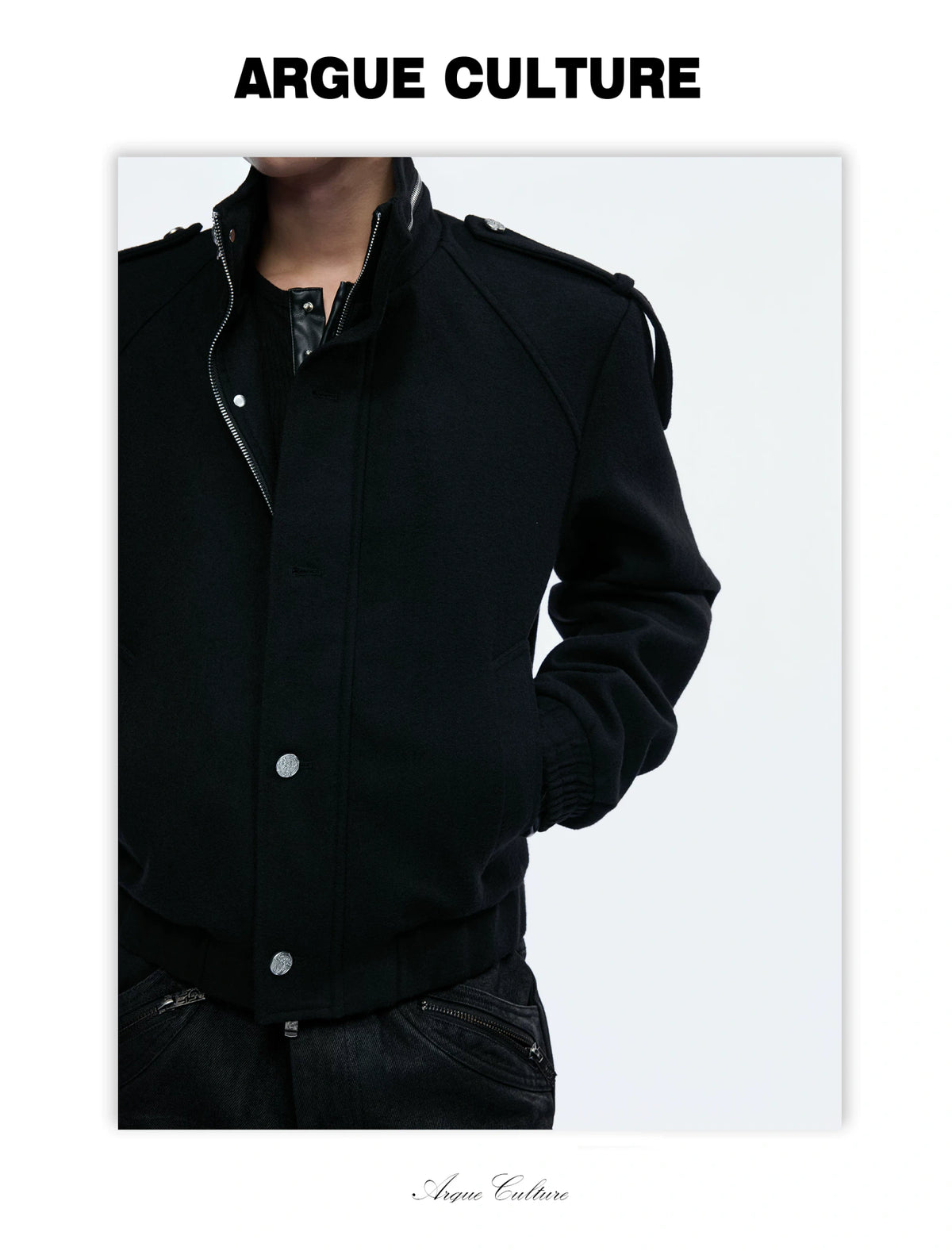 Cropped Wool-Blend Double-Placket Stand Collar Jacket - detail image 16