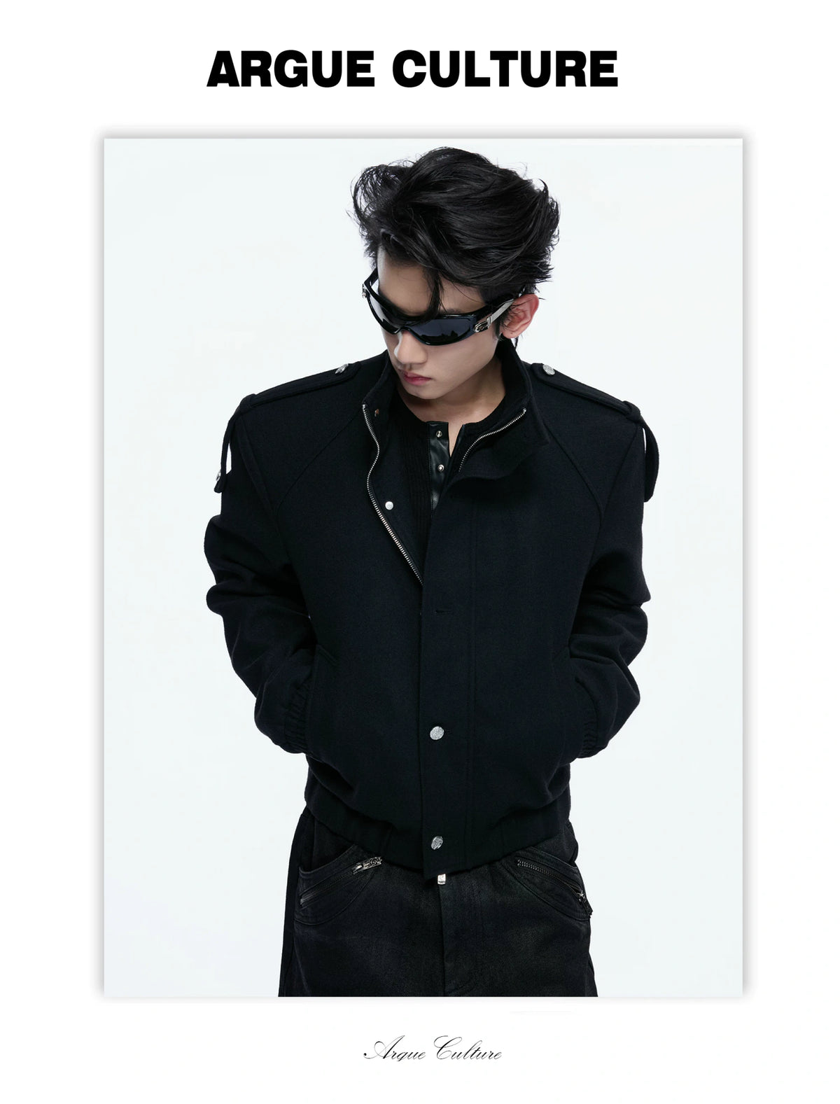 Cropped Wool-Blend Double-Placket Stand Collar Jacket - detail image 18