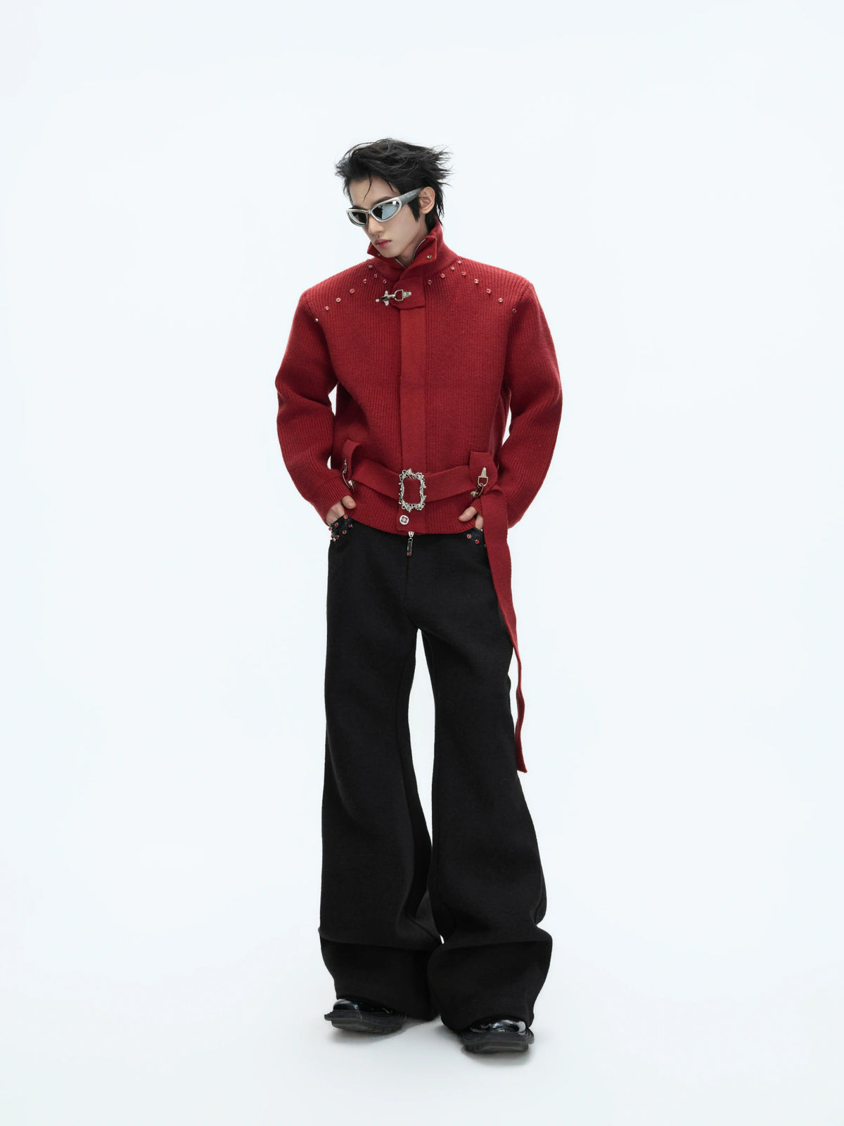 Cropped Wool-Blend Zip Cardigan Jacket with Stand Collar - main image 5